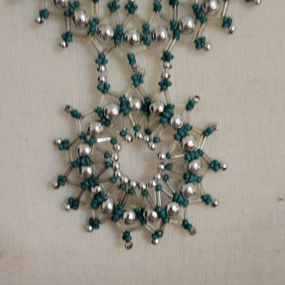 HANDMADE Glass Acrylic Beaded Woven Statement Festival Necklace - Picture 3 of 8